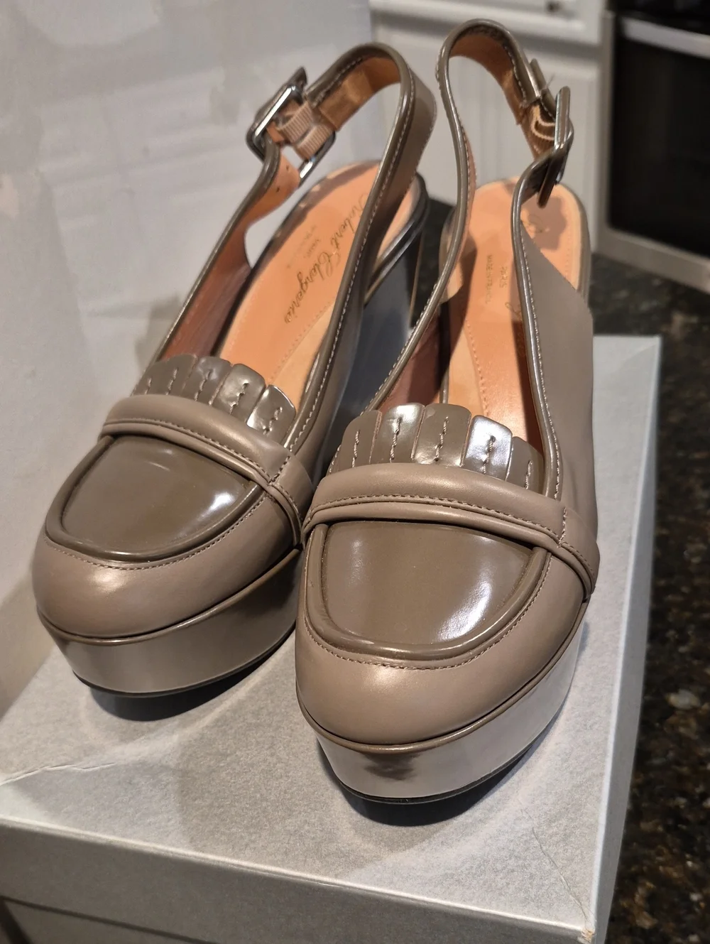 Robert Clergerie Grey Platform Slingback Wedges